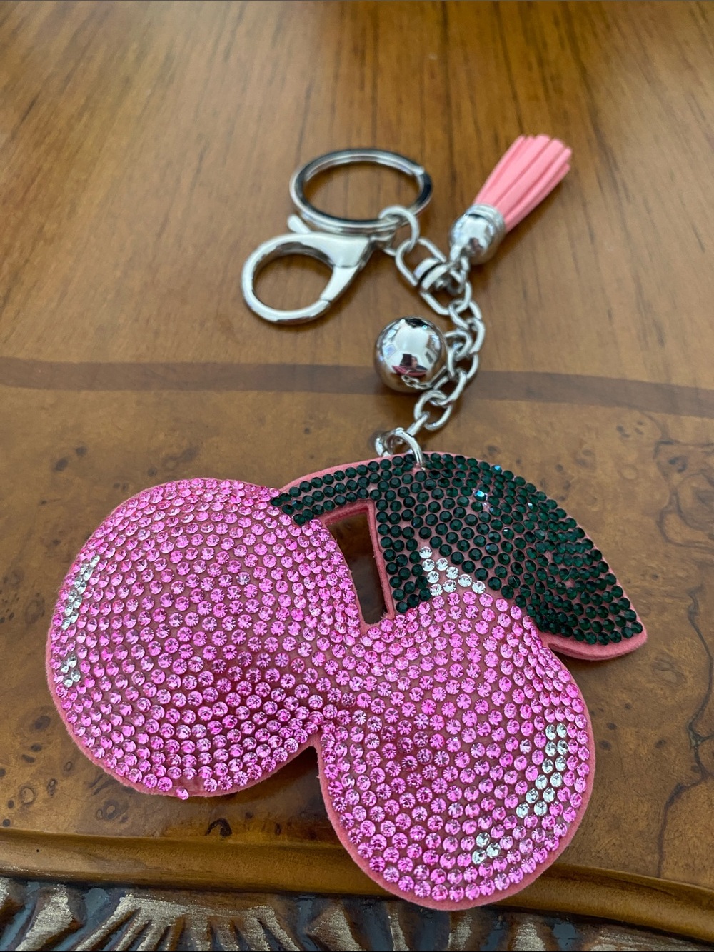 Pink Crystal Cherry Keychain Charm